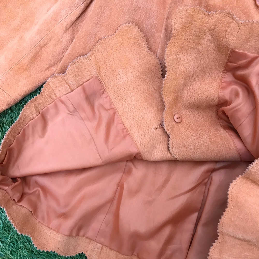 rust brown suede leather jacket with scalloped hem - Picture 6 of 6